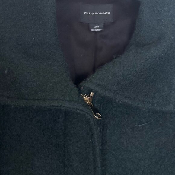 Club Monaco Wool Boucle Zipper Pea Coat Pockets Jacket Green Gold Minimalist M - Picture 8 of 16